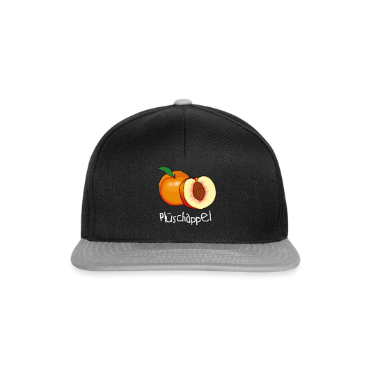 Snapback Cap - Plüschappel weiß - Schwarz/Grau