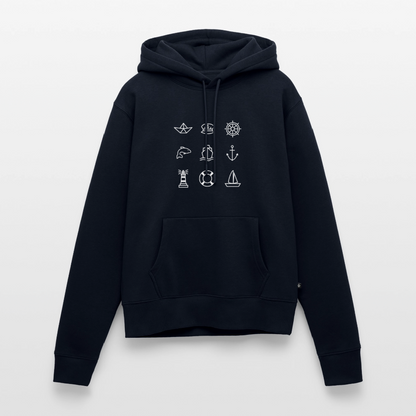 Damen Premium Hoodie - Nautik Doodles (weiss) - Navy