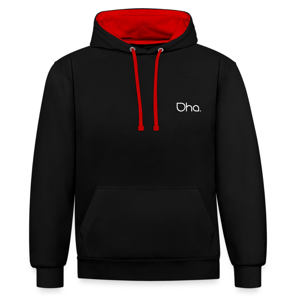 Oha (weiß) - Unisex Kontrast-Hoodie - Schwarz/Rot