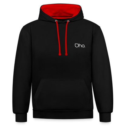 Oha (weiß) - Unisex Kontrast-Hoodie - Schwarz/Rot