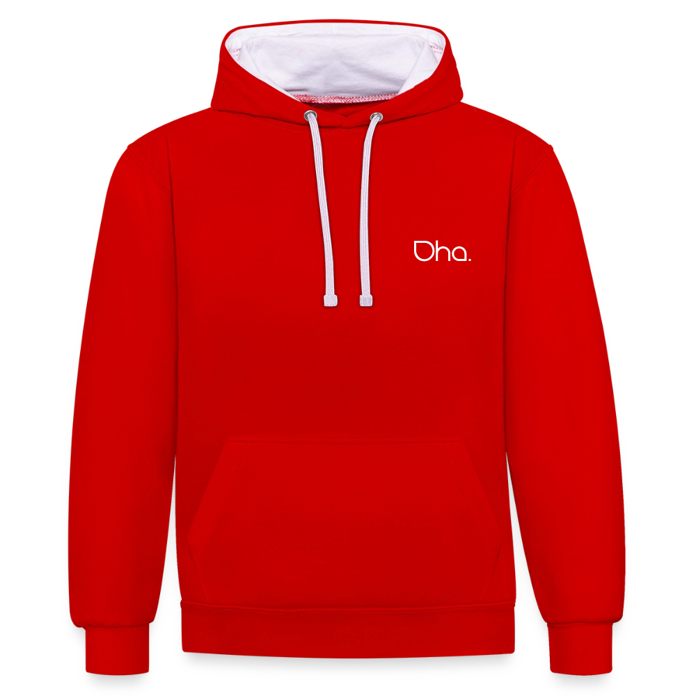 Oha (weiß) - Unisex Kontrast-Hoodie - Rot/Weiß