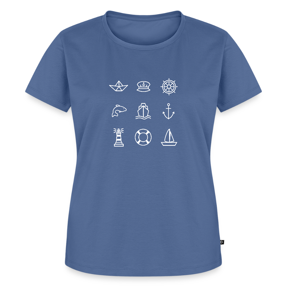 Damen Premium Bio T-Shirt - Nautik Doodles (weiss) - Taubenblau