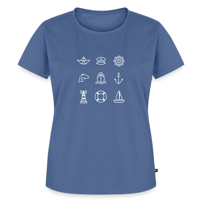 Damen Premium Bio T-Shirt - Nautik Doodles (weiss) - Taubenblau