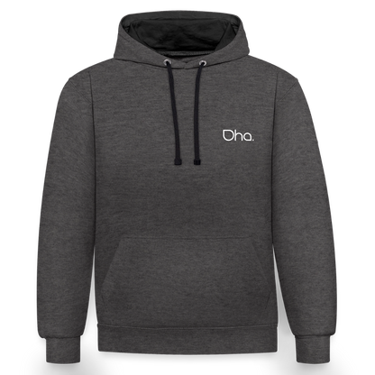 Oha (weiß) - Unisex Kontrast-Hoodie - Anthrazit/Schwarz