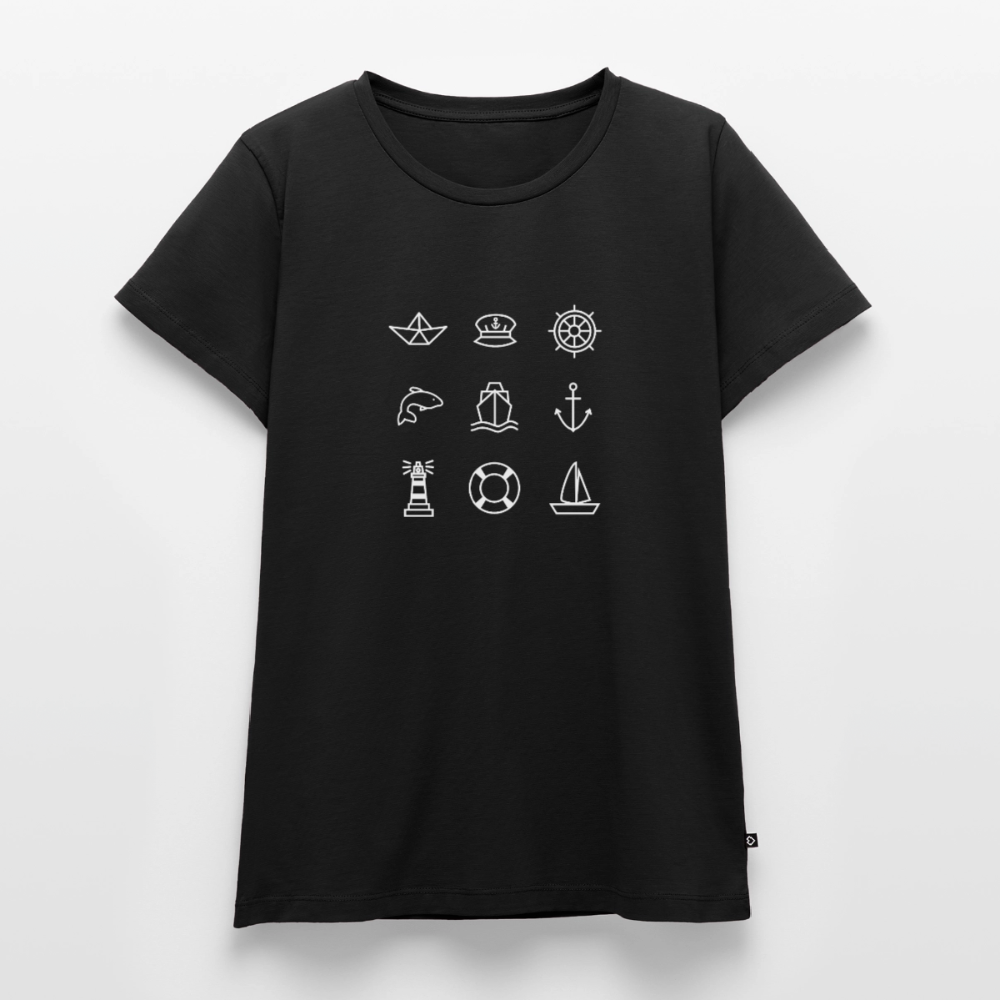 Damen Premium Bio T-Shirt - Nautik Doodles (weiss) - Schwarz