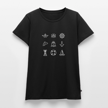 Damen Premium Bio T-Shirt - Nautik Doodles (weiss) - Schwarz