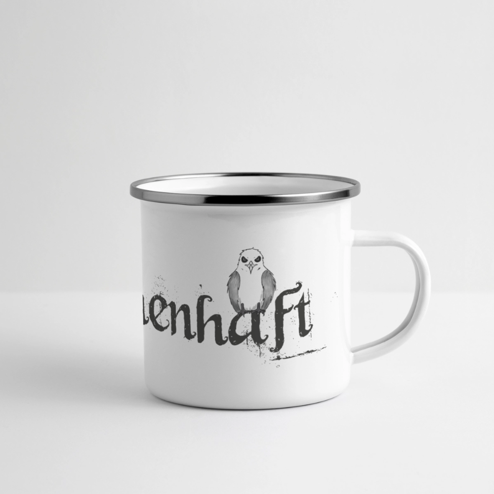 Meerchenhaft Emaille-Tasse mit norischen Panorama Motiv - Weiß
