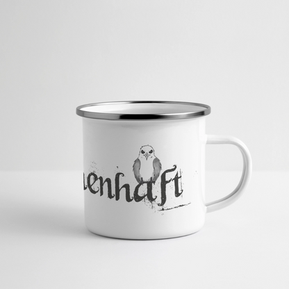 Meerchenhaft Emaille-Tasse mit norischen Panorama Motiv - Weiß