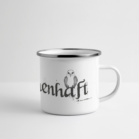Meerchenhaft Emaille-Tasse mit norischen Panorama Motiv - Weiß