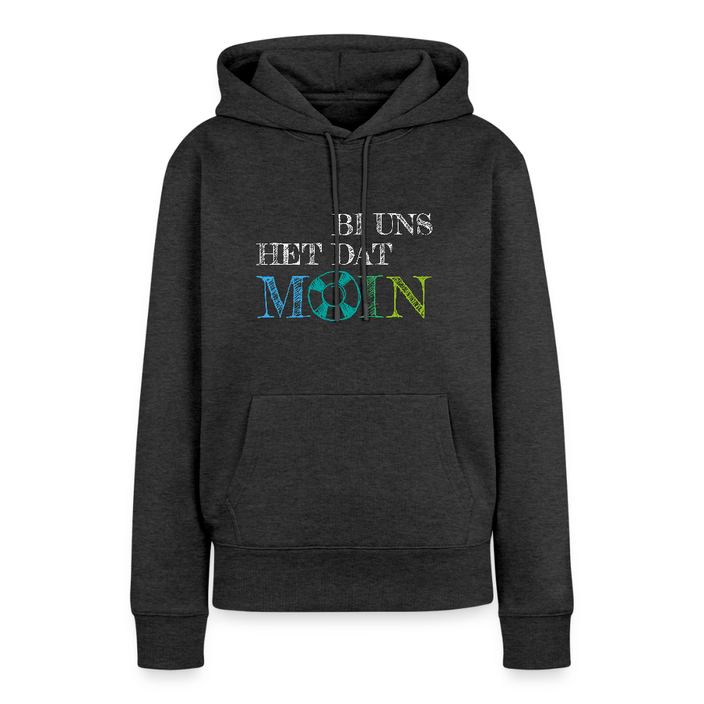 Damen Premium Hoodie - Bi uns het dat Moin (weiss) - Anthrazit meliert