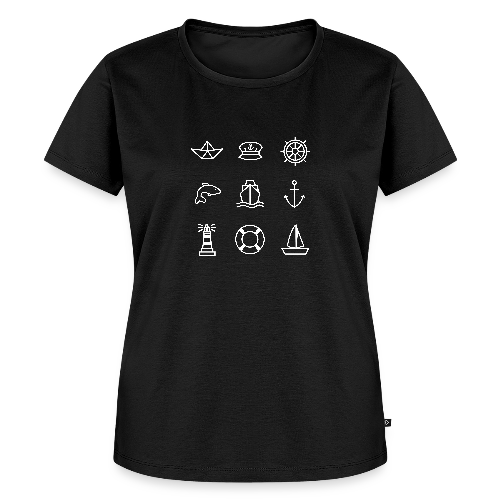 Damen Premium Bio T-Shirt - Nautik Doodles (weiss) - Schwarz