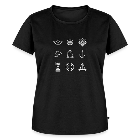 Damen Premium Bio T-Shirt - Nautik Doodles (weiss) - Schwarz