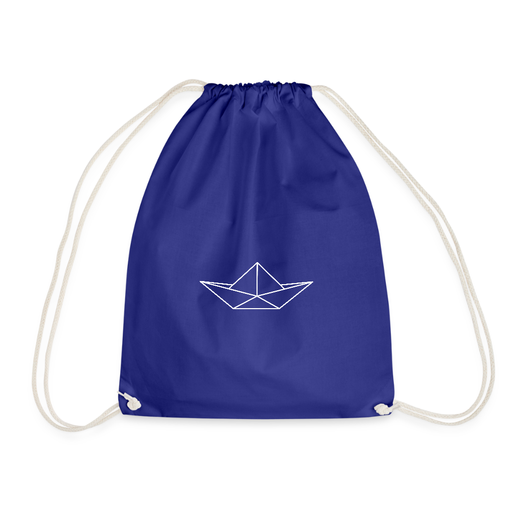 Turnbeutel - Origami Boot (weiss) - Königsblau