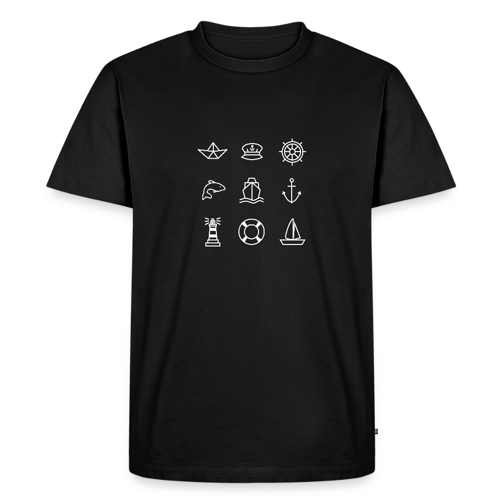 Herren Premium Bio T-Shirt - Nautik Doodles (weiss) - Schwarz