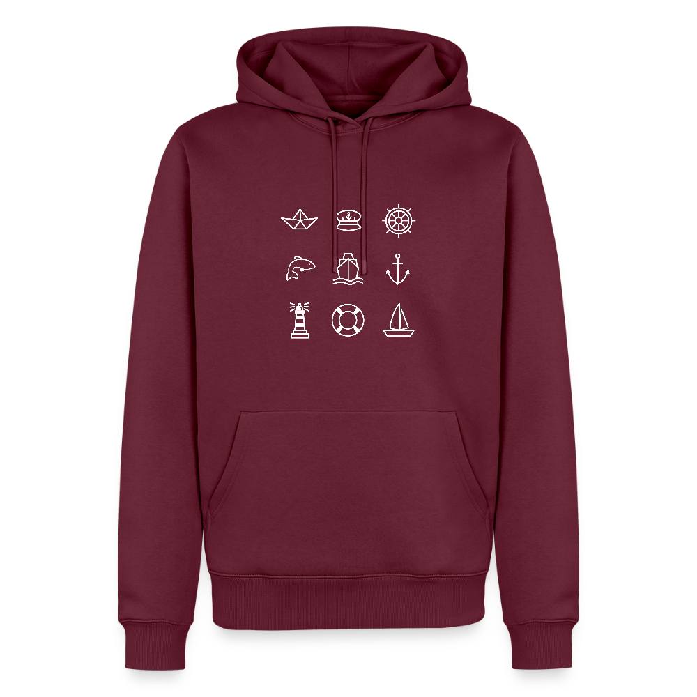 Herren Premium Hoodie - Nautik Doodles (weiss) - Burgunderrot