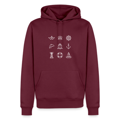Herren Premium Hoodie - Nautik Doodles (weiss) - Burgunderrot
