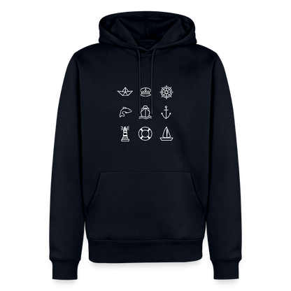 Herren Premium Hoodie - Nautik Doodles (weiss) - Navy