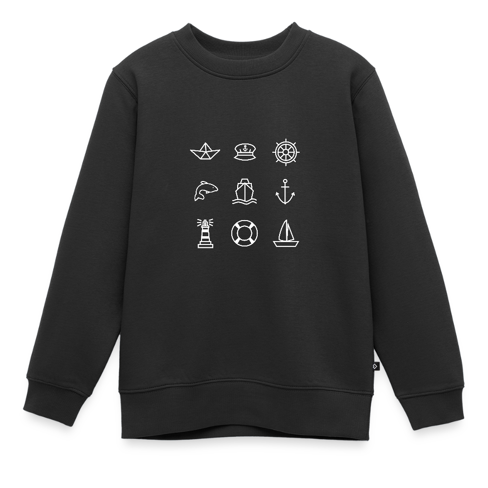 Kinder Premium Pullover - Nautik Doodles (weiss) - Schwarz