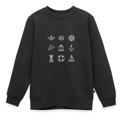 Kinder Premium Pullover - Nautik Doodles (weiss) - Schwarz