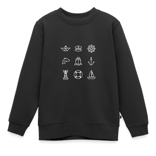 Kinder Premium Pullover - Nautik Doodles (weiss) - Schwarz
