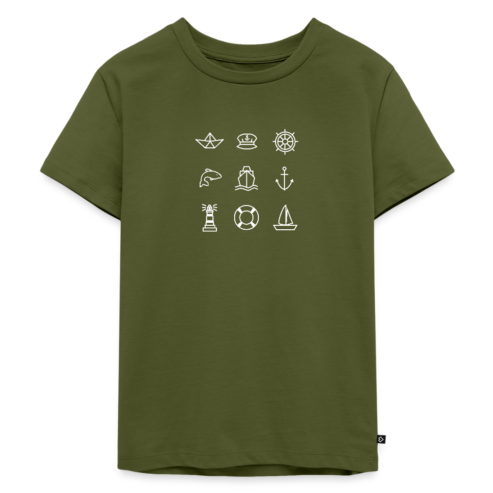 Kinder Premium T-Shirt - Nautik Doodles (weiss) - Khaki