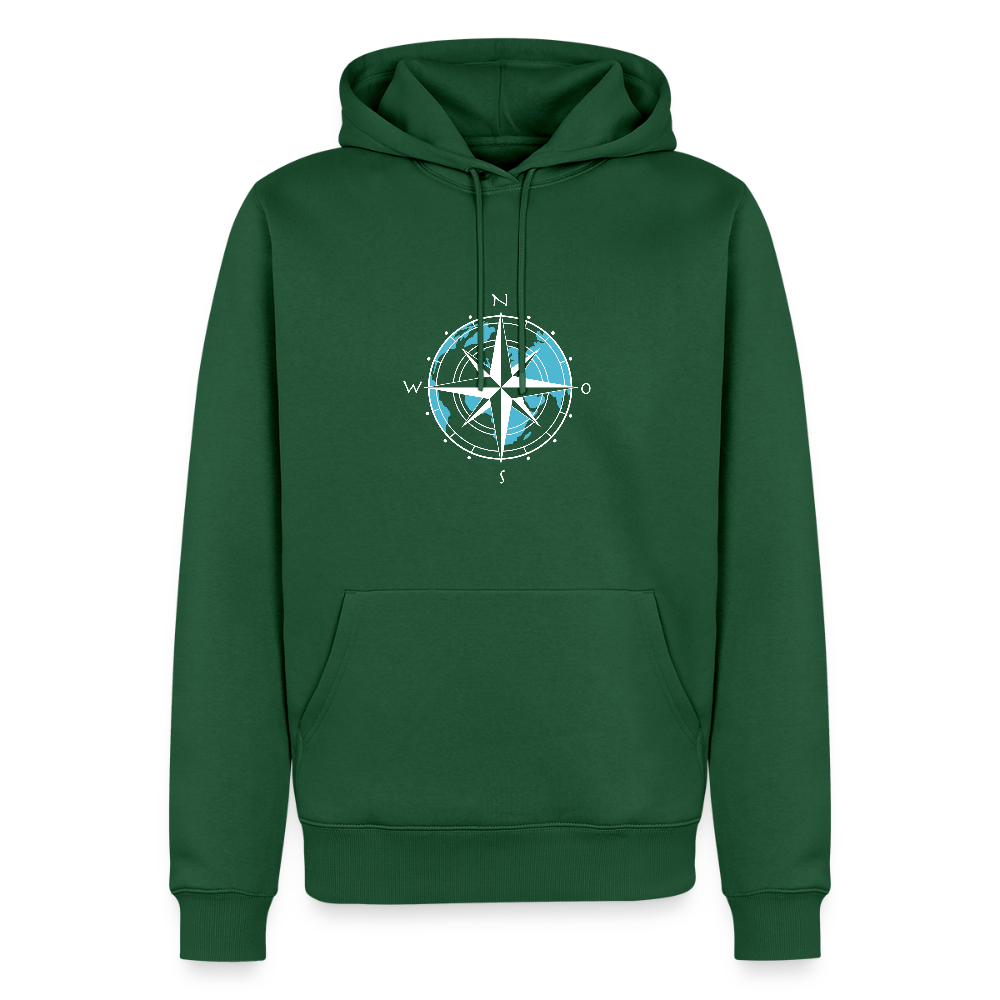 Herren Premium Hoodie - Kompass (weiss) - Flaschengrün