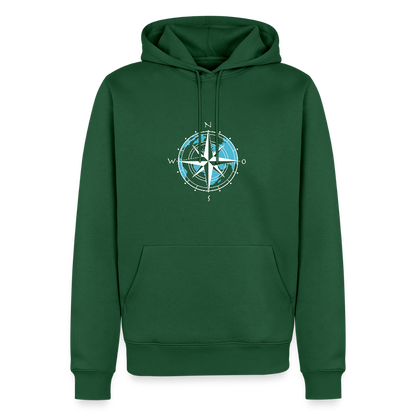 Herren Premium Hoodie - Kompass (weiss) - Flaschengrün