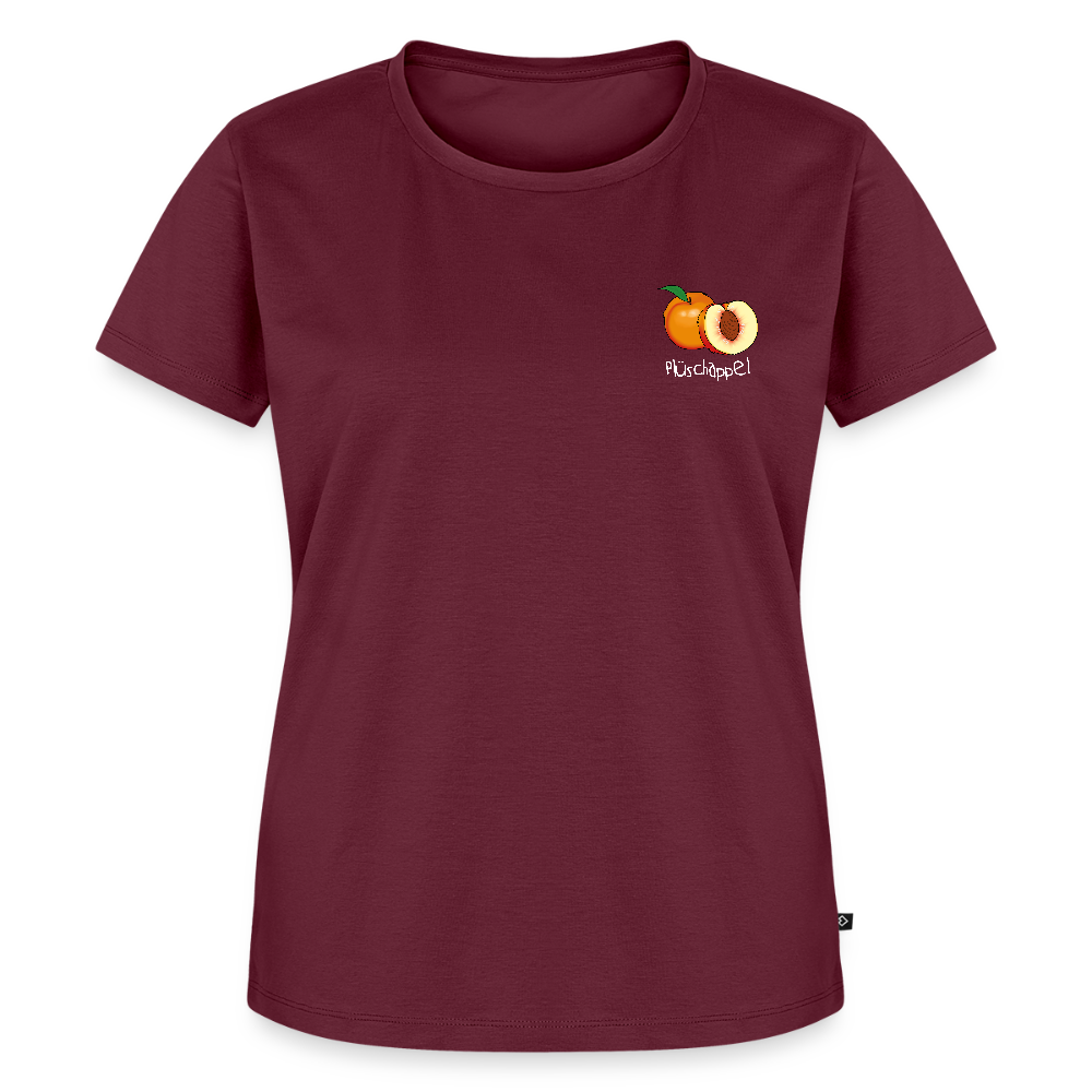 Damen Premium Bio T-Shirt - Plüschappel (weiß) - Burgunderrot