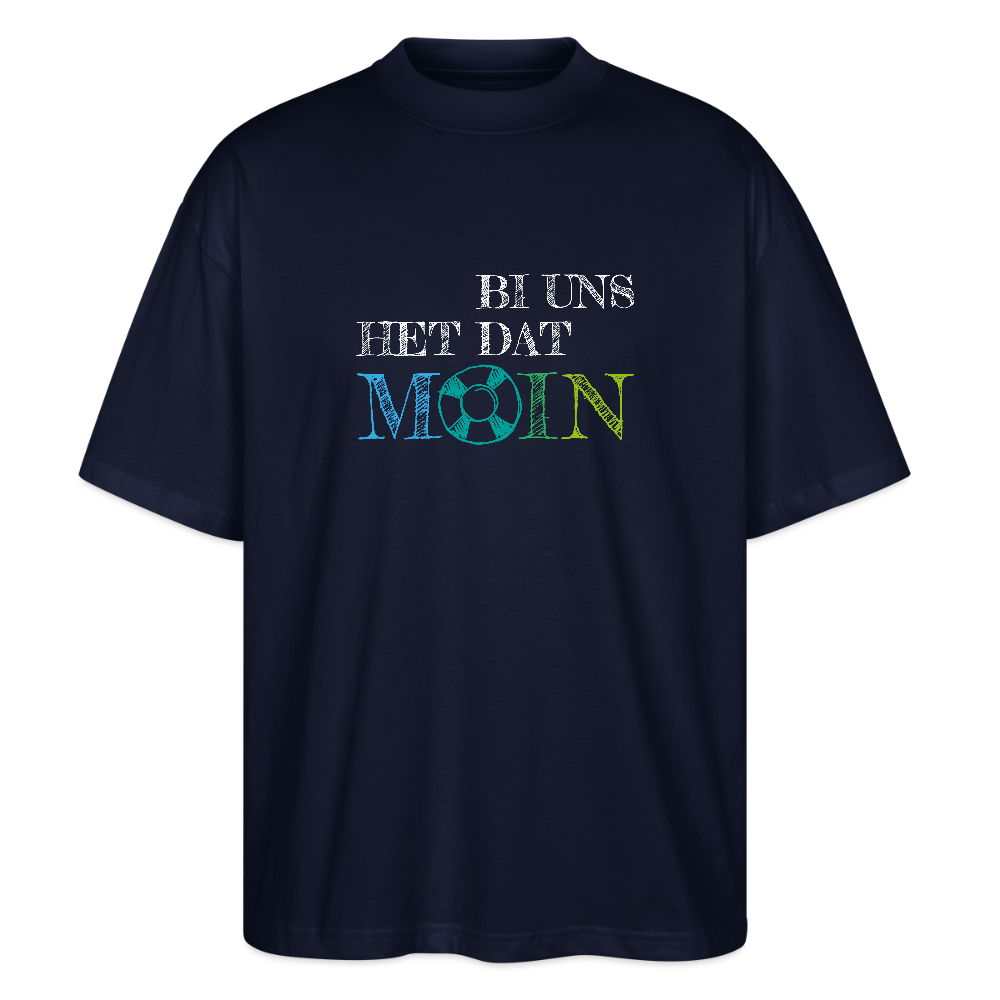 Unisex Oversize Bio-T-Shirt - Bi uns het dat Moin (weiss) - Navy