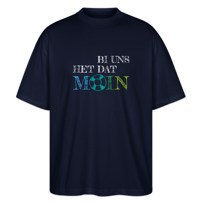 Unisex Oversize Bio-T-Shirt - Bi uns het dat Moin (weiss) - Navy