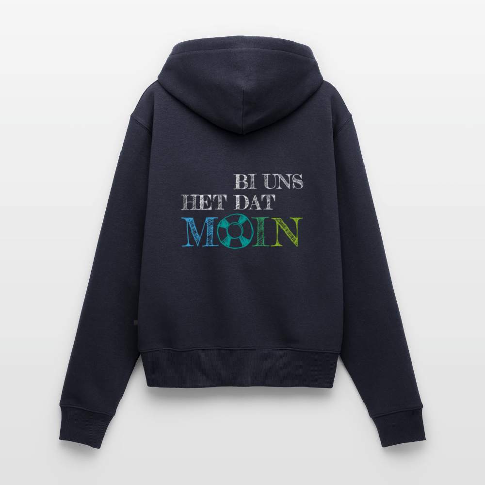Damen Premium Kapuzenjacke - Bi uns het dat Moin (weiss) - Navy
