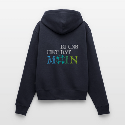 Damen Premium Kapuzenjacke - Bi uns het dat Moin (weiss) - Navy