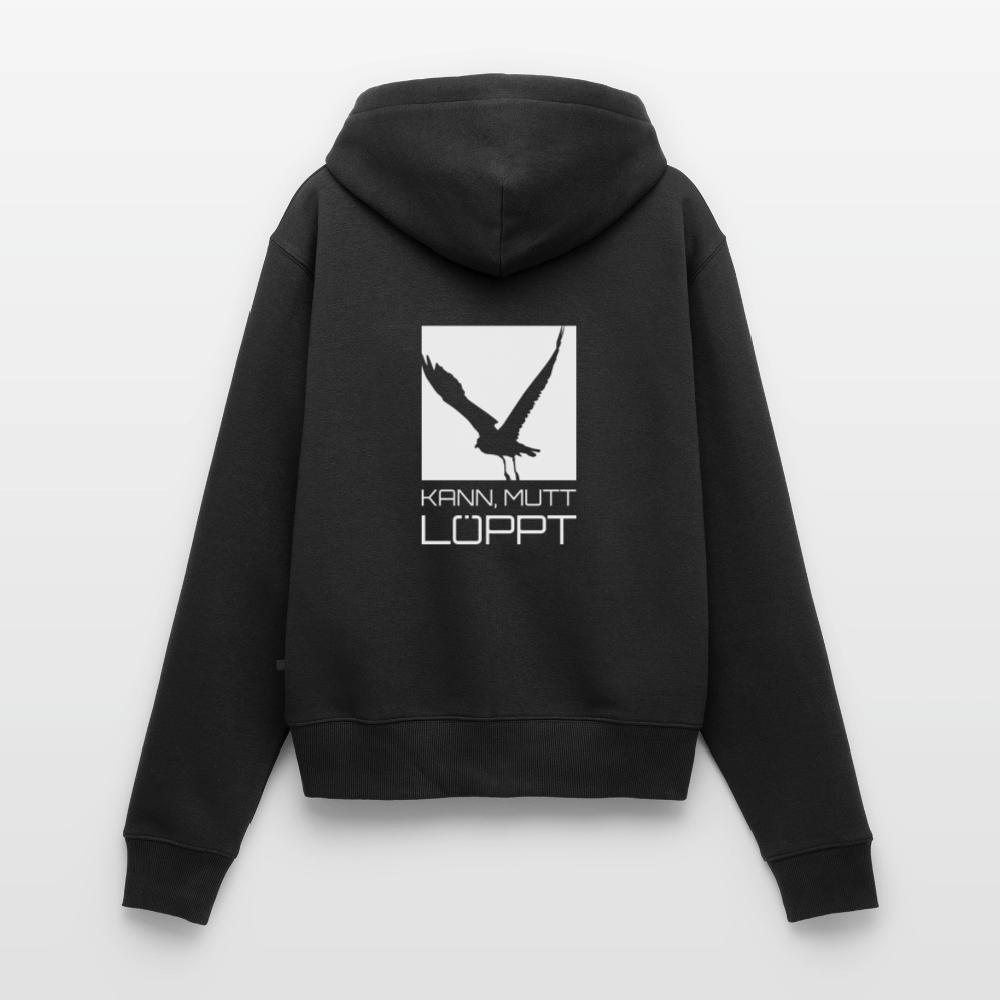 Damen Premium Kapuzenjacke - kann, mutt, löppt - Schwarz