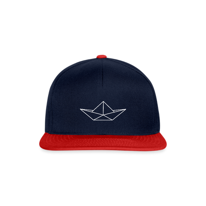 Snapback Cap - Origami Boot (weiss) - Navy/Rot