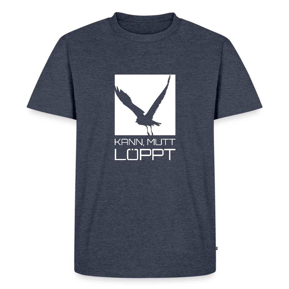 Herren Premium Bio T-Shirt - kann, mutt, löppt (weiss) - Jeansblau 