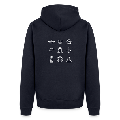 Herren Premium Kapuzenjacke - Nautik Doodles (weiss) - Navy