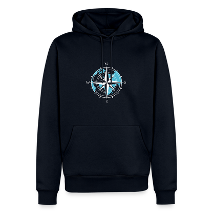 Herren Premium Hoodie - Kompass (weiss) - Navy