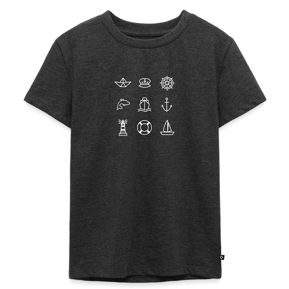 Kinder Premium T-Shirt - Nautik Doodles (weiss) - Anthrazit meliert