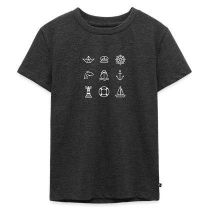 Kinder Premium T-Shirt - Nautik Doodles (weiss) - Anthrazit meliert