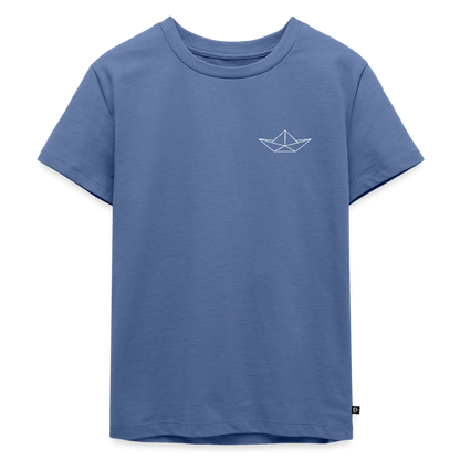 Kinder Premium T-Shirt - Origami Boot (weiss) - Taubenblau
