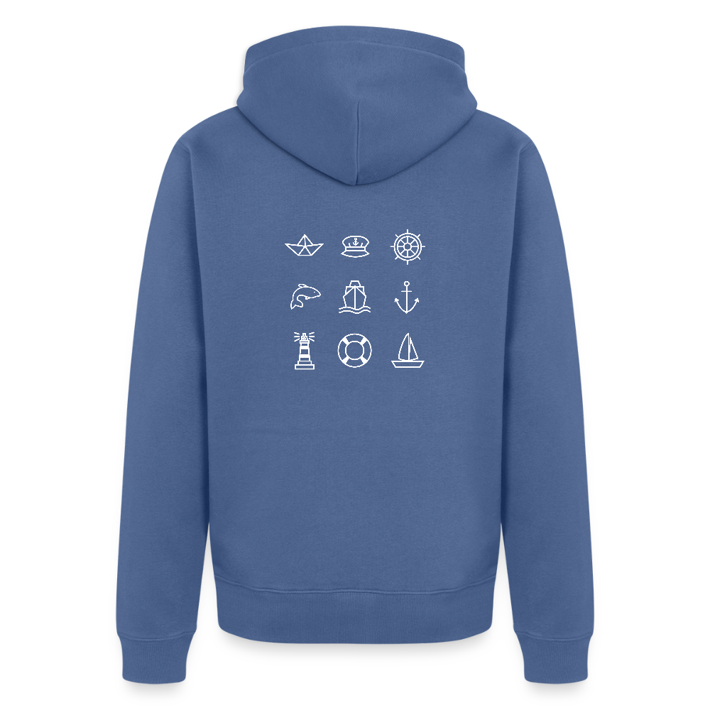 Herren Premium Kapuzenjacke - Nautik Doodles (weiss) - Taubenblau