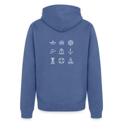 Herren Premium Kapuzenjacke - Nautik Doodles (weiss) - Taubenblau