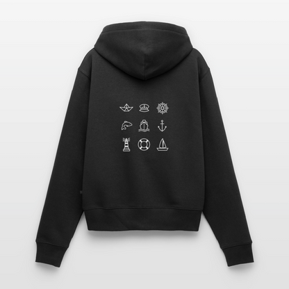 Damen Premium Kapuzenjacke - Nautik Doodles (weiss) - Schwarz