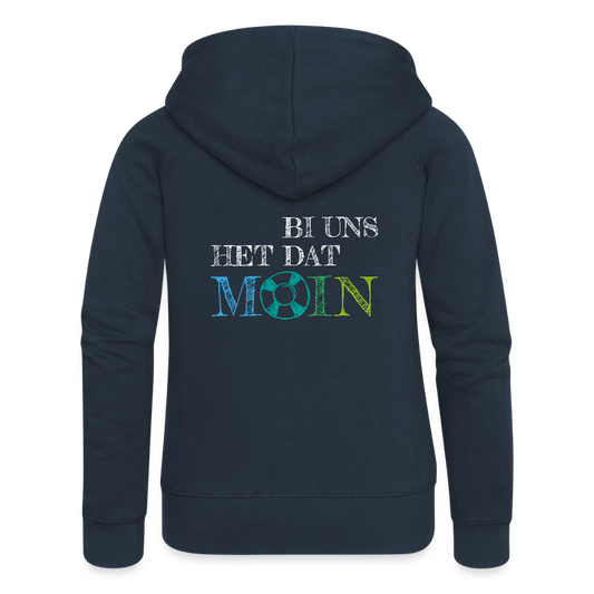 Frauen Premium Kapuzenjacke - Bi uns het dat Moin (weiss) - Navy