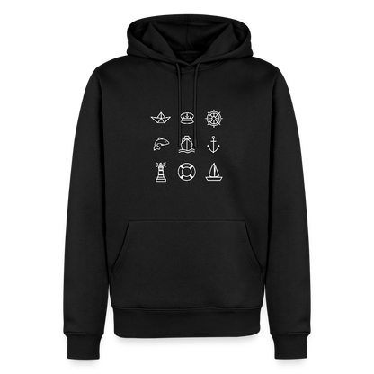 Herren Premium Hoodie - Nautik Doodles (weiss) - Schwarz