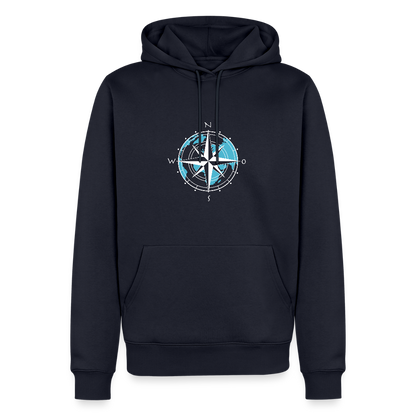 Herren Premium Hoodie - Kompass (weiss) - Navy