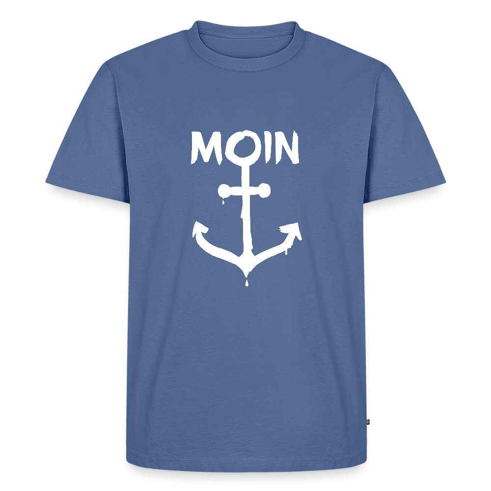Herren Premium Bio T-Shirt - Moin Anker (weiss) - Taubenblau