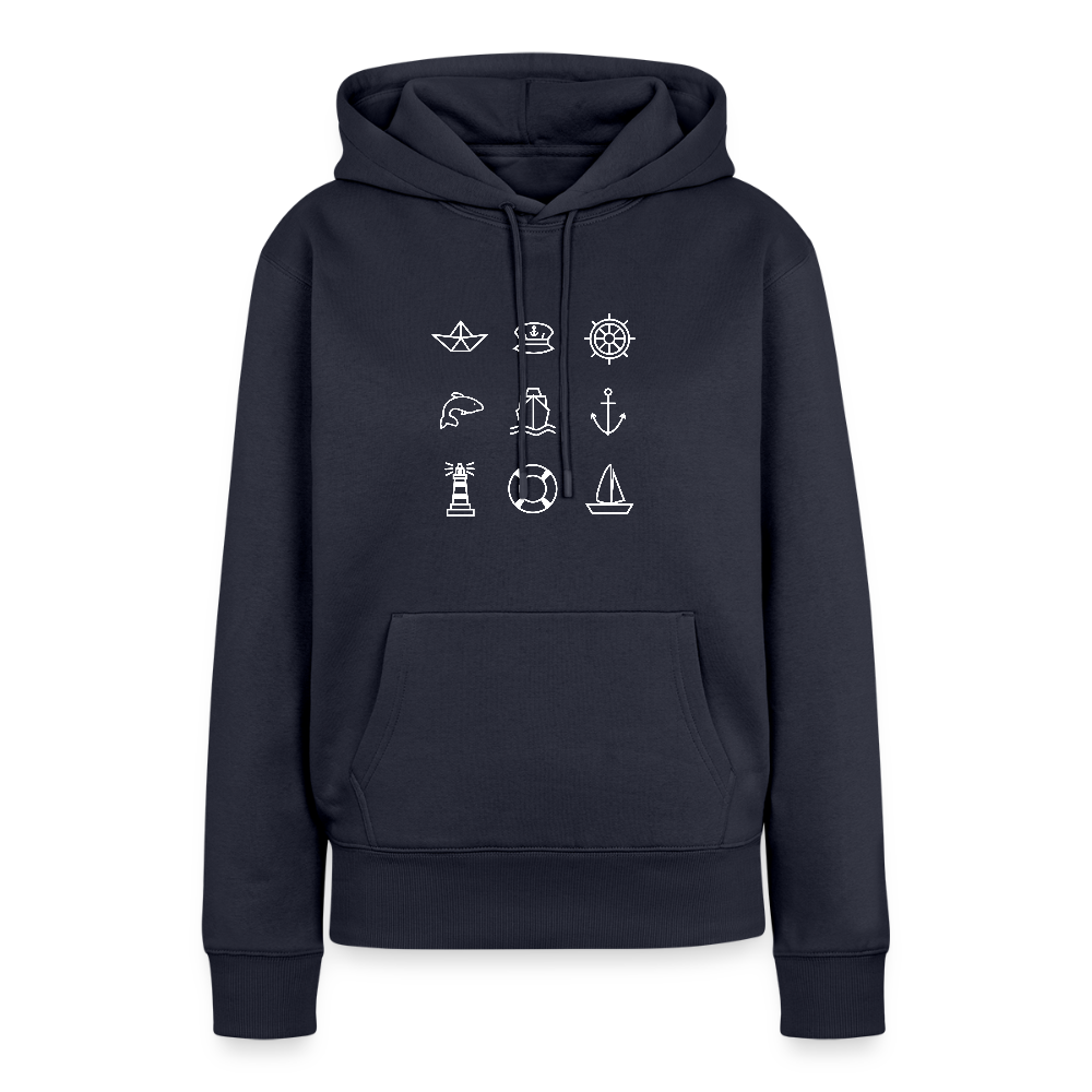Damen Premium Hoodie - Nautik Doodles (weiss) - Navy
