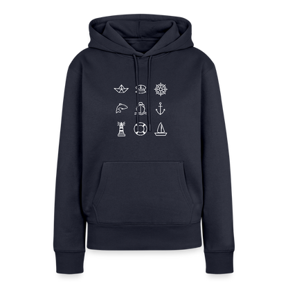Damen Premium Hoodie - Nautik Doodles (weiss) - Navy