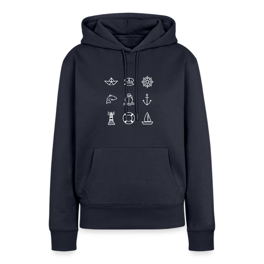 Damen Premium Hoodie - Nautik Doodles (weiss) - Navy